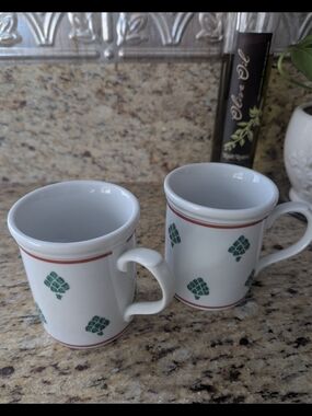Rauschert Ceramic White Vegetable Motif Artichoke Mugs - Set of 2